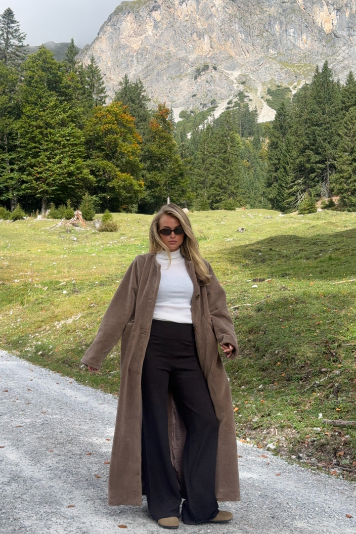Emma Shearling Coat Mole Brown