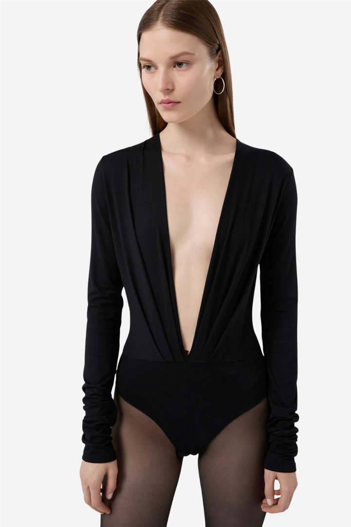 Zelda Bodysuit Deep V Neck Black