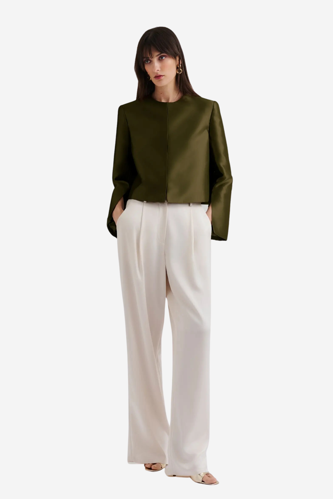 Ruthie Cropped Long Sleeve Blouse Olive