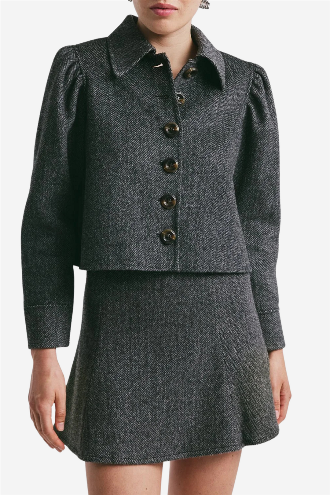 Tailored Cropped Jacket Grey Melange