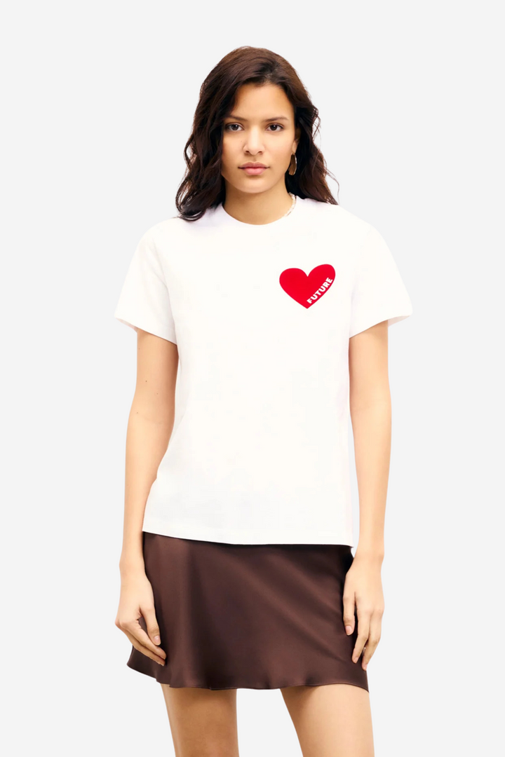 Crewneck Short Sleeve Heart T-Shirt Blanc