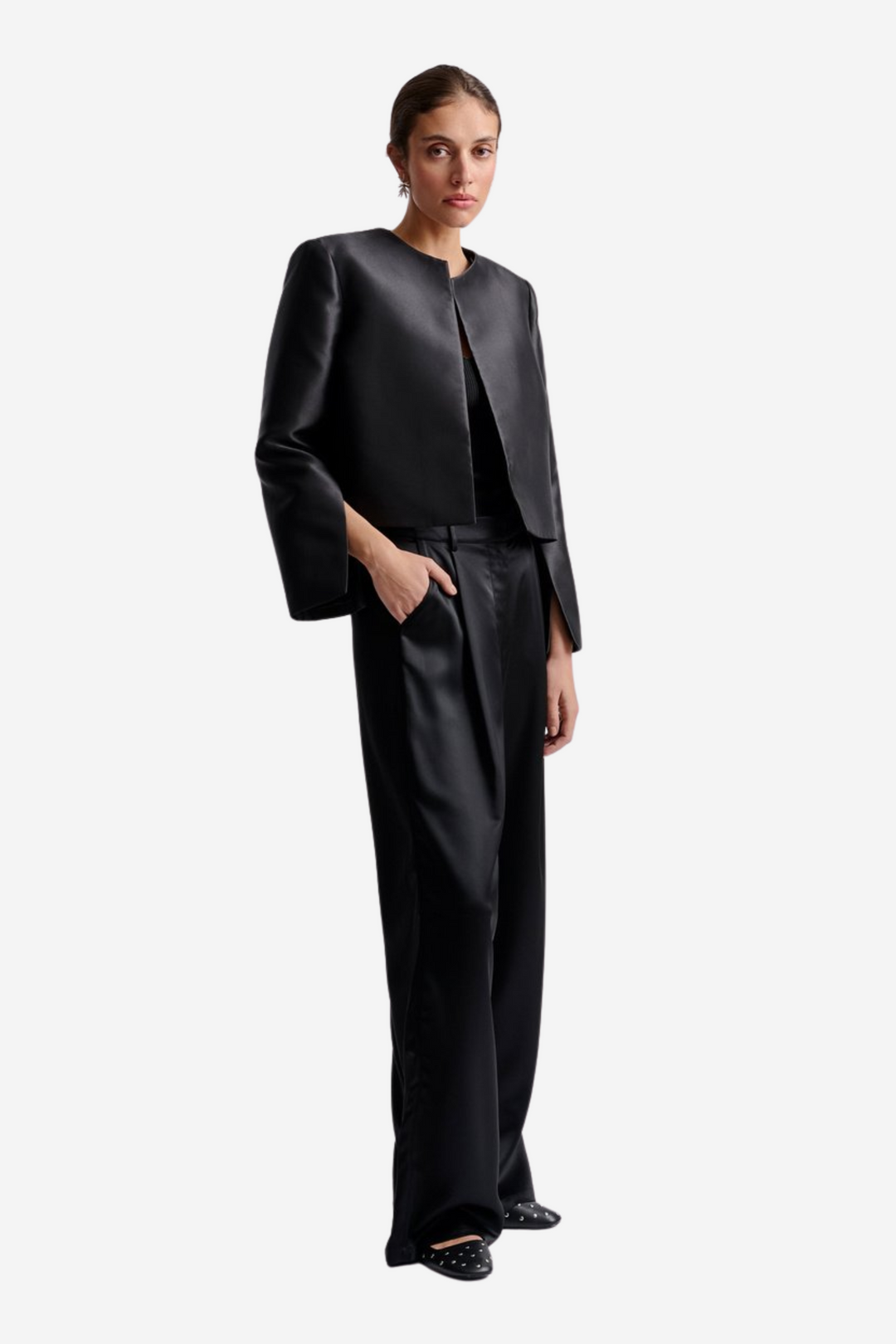 Ruthie Cropped Long Sleeve Blouse Black