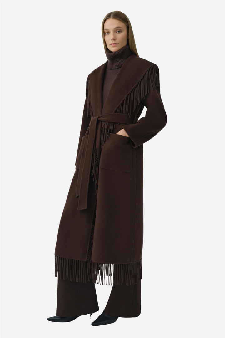 Carrie Fringe Robe Coat Choco Late