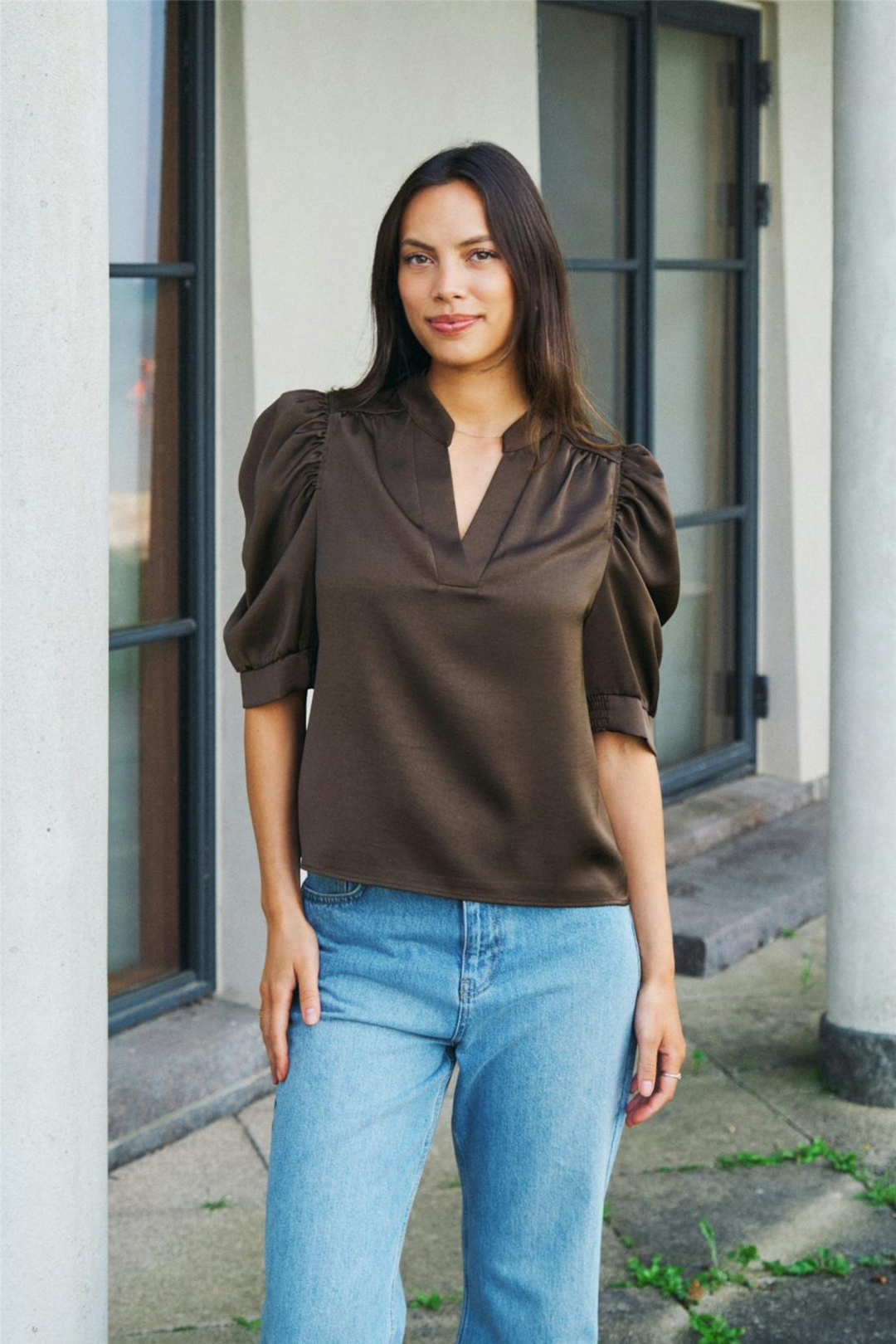 Roella Heavy Sateen Blouse Dark Brown