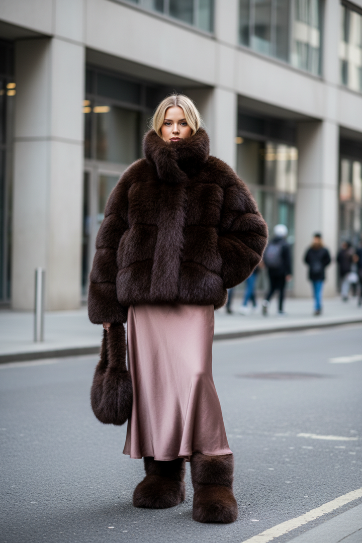 Steilia FauxFur Down Jacket Brown