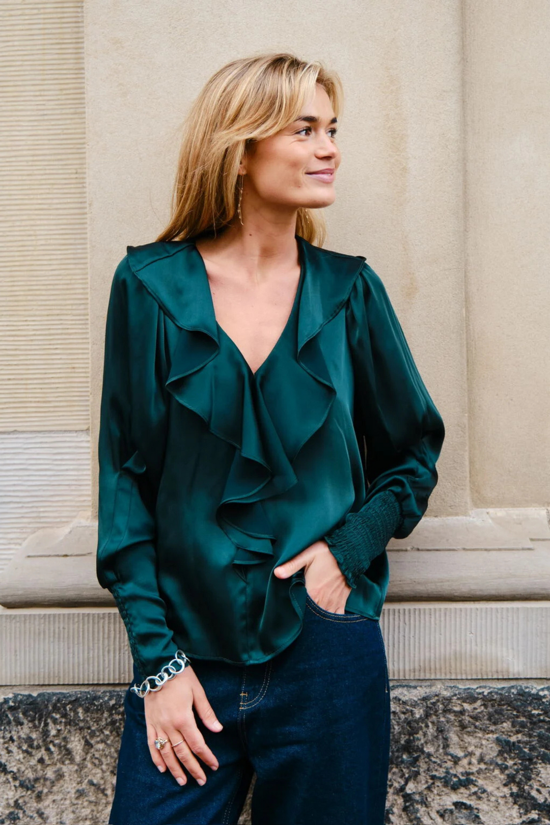 Sandie Sateen Blouse Dark Green