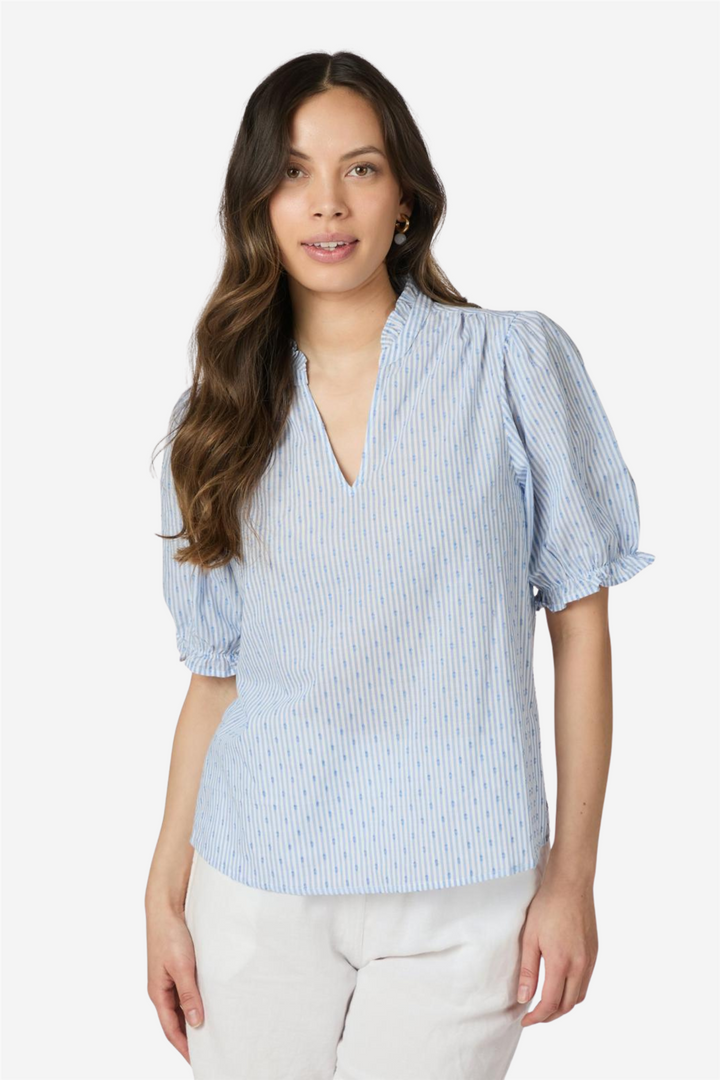 Odesa Dot Stripe Blouse Light Blue
