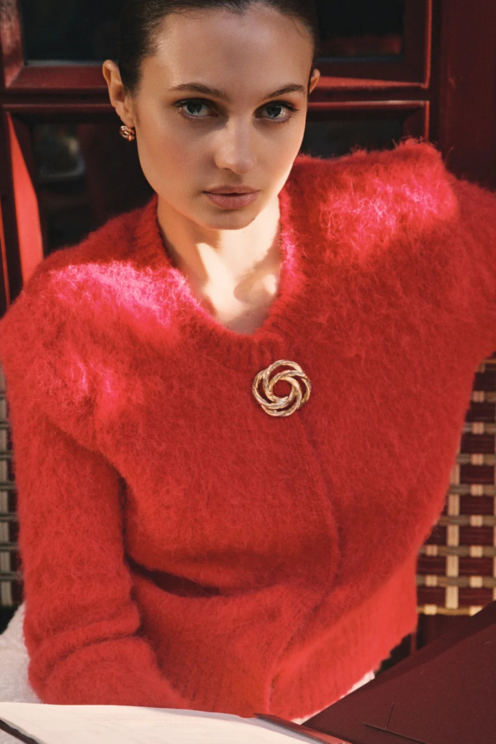 Hairy Knit Jacket Red