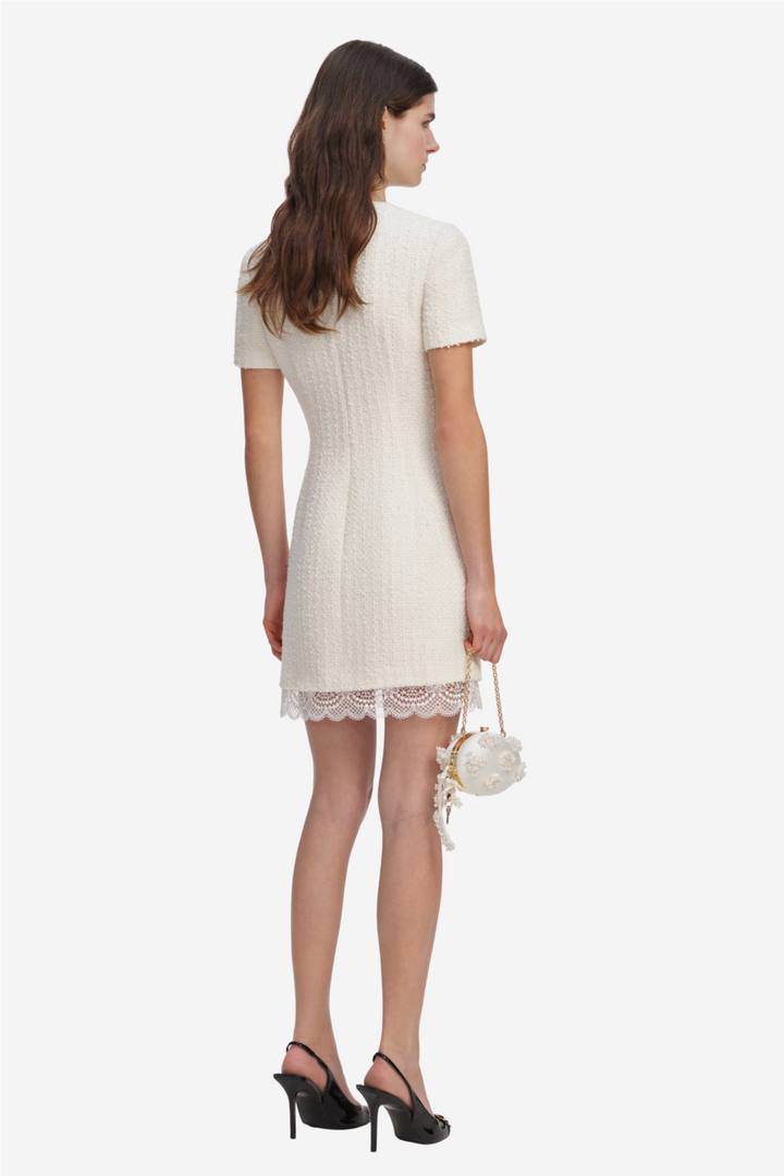 Boucle Lace Trim Mini Dress Cream