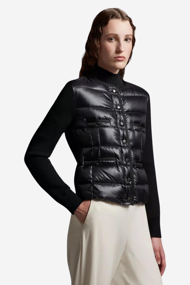 Padded Wool Cardigan Black