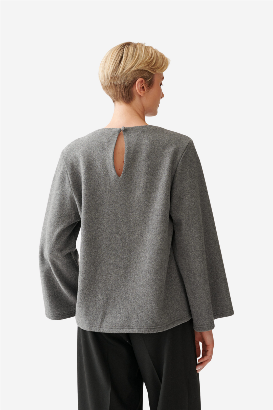 Woven Wide Sleeve Top Grey Melange