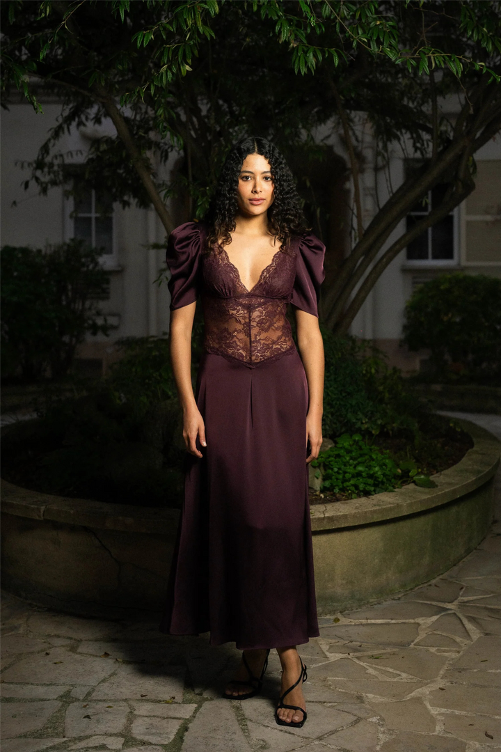 Francis Lace Midi Dress Burgundy