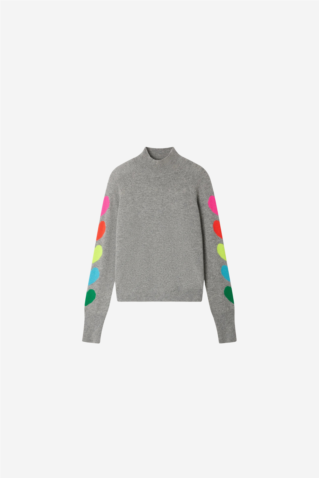 Mock Neck Sweater Multicolored Hearts Dark Heather Gray