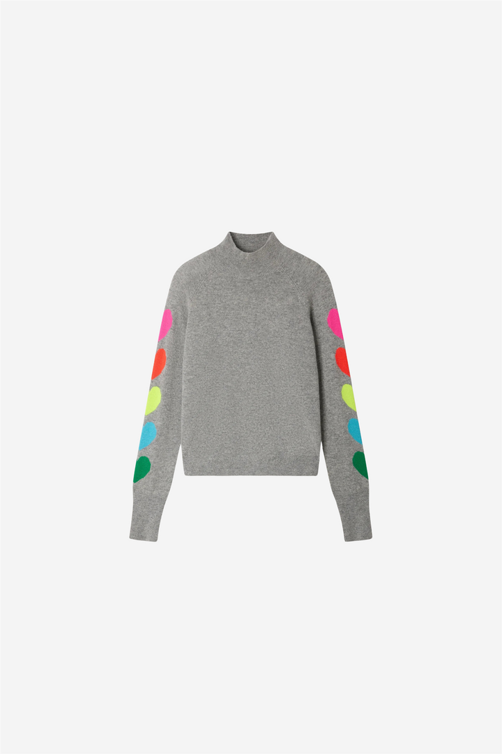 Mock Neck Sweater Multicolored Hearts Dark Heather Gray