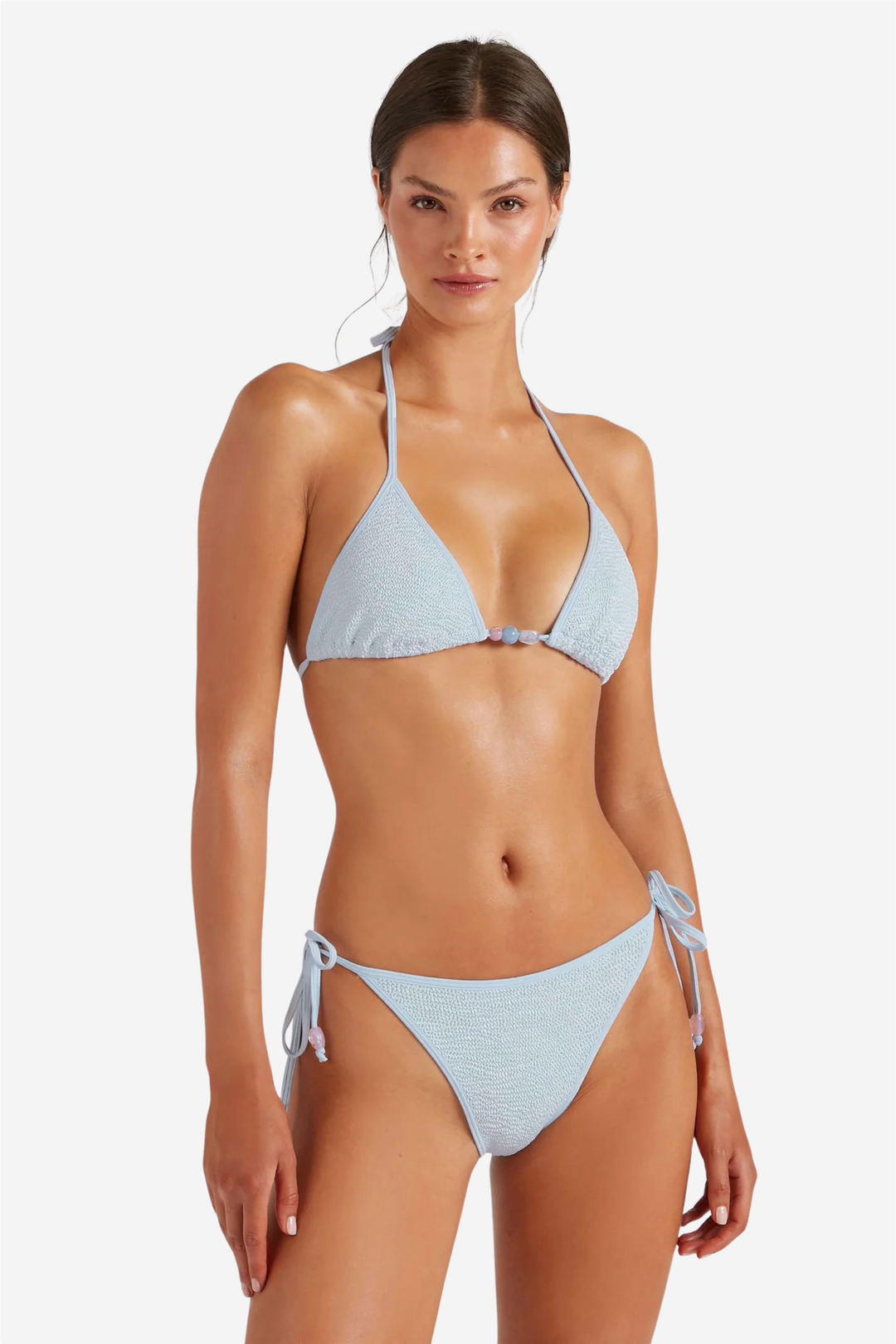Gina Beaded Bikini Metallic Ice Blue