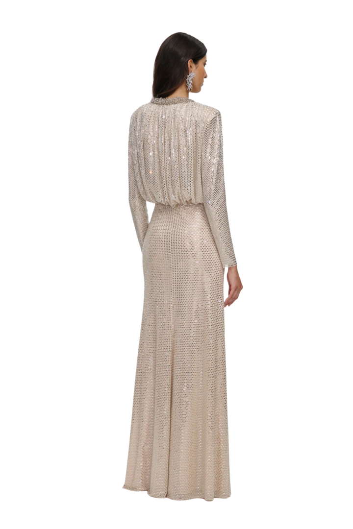Rhinestone Embellished Maxi Dress Champagne