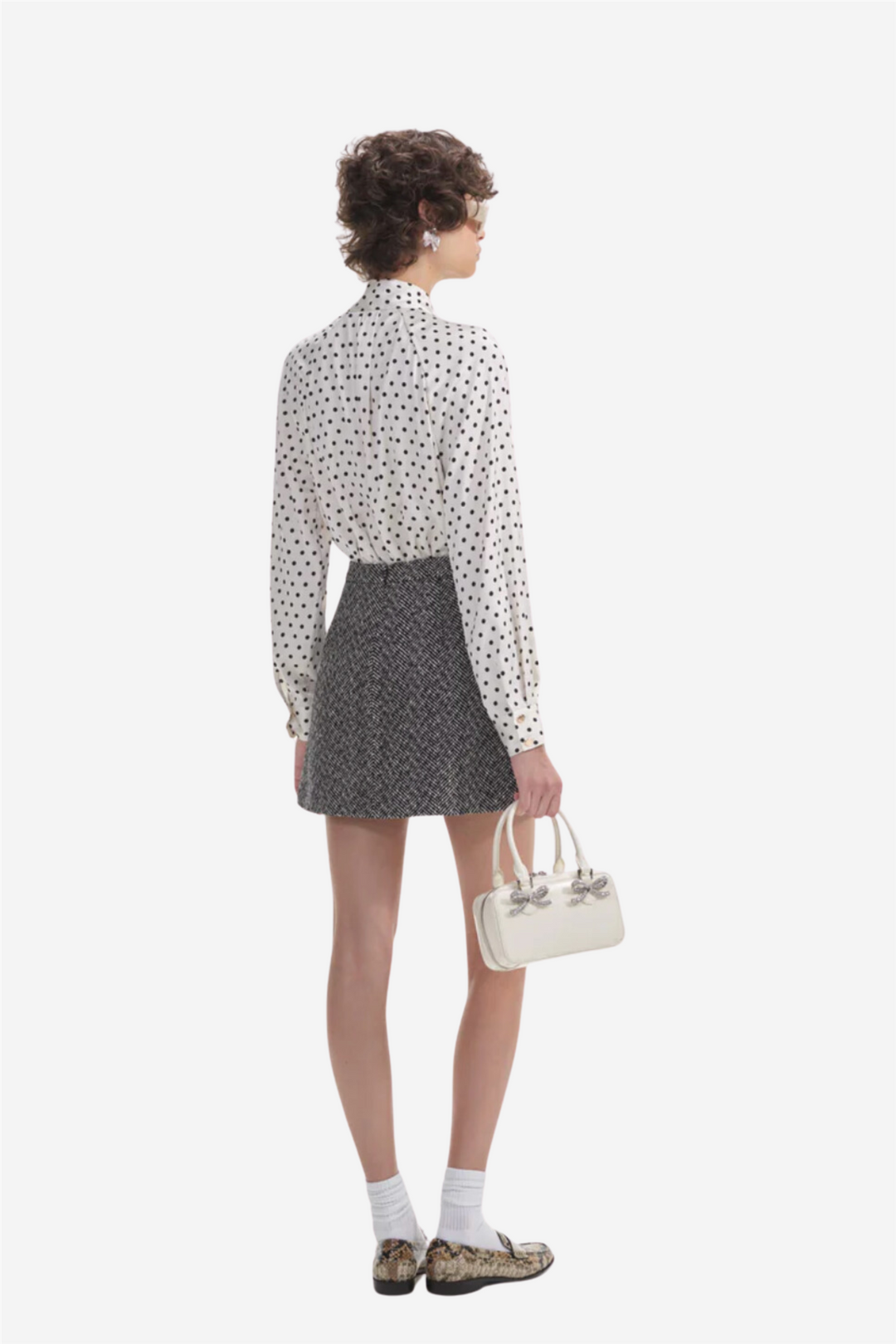 Black Herringbone Mini Skirt