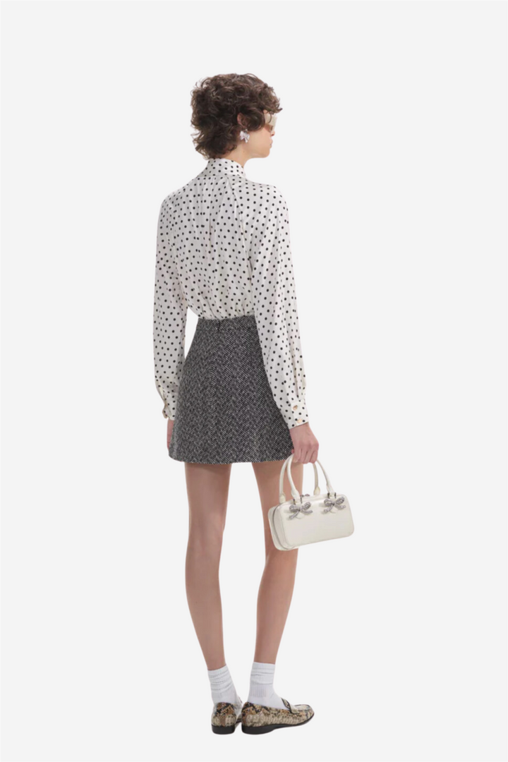 Black Herringbone Mini Skirt