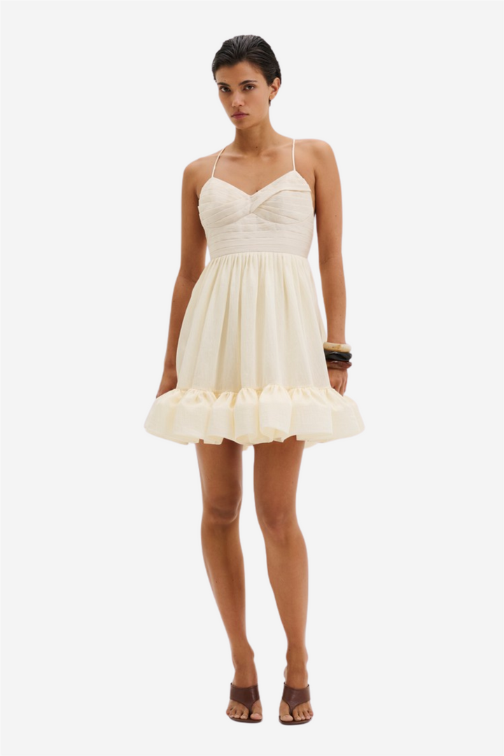 Hera Tie-Back Ruffled Mini Dress Pearl