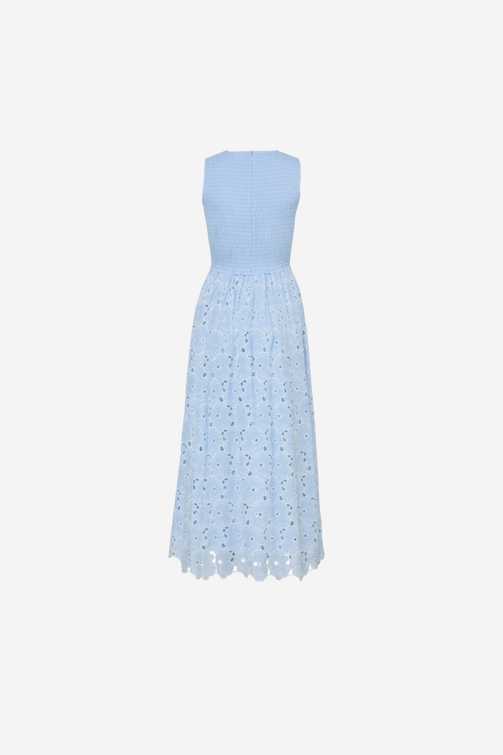 Broderie Anglaise Smocking Dress Light Blue