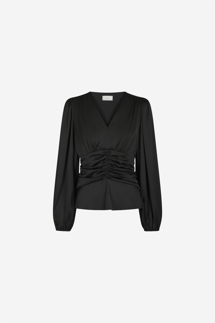 Pascal Drapy Satin Blouse Black