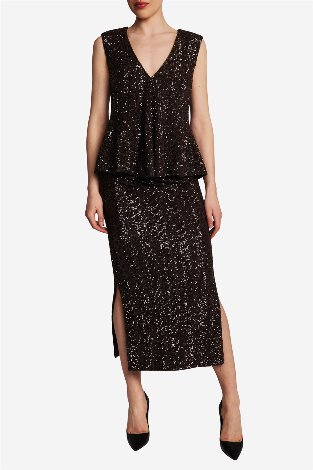 Beaded V-Neck Top Chocolate