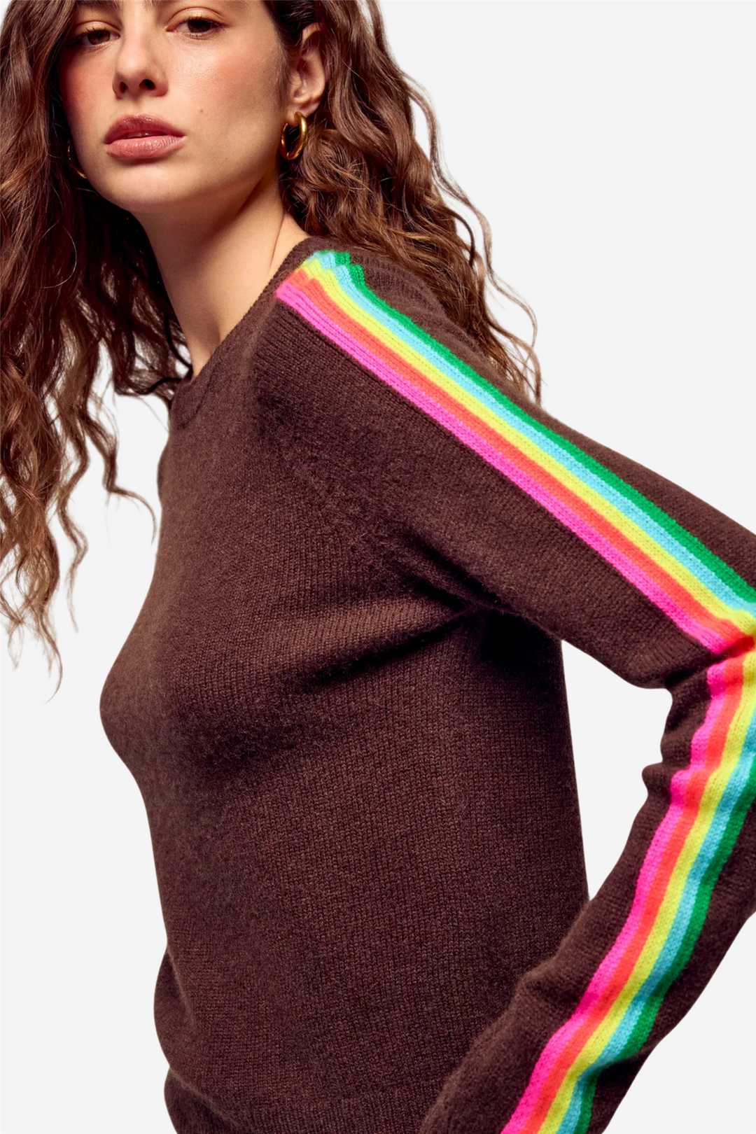 Multicolor Striped Crewneck Sweater Chocolate