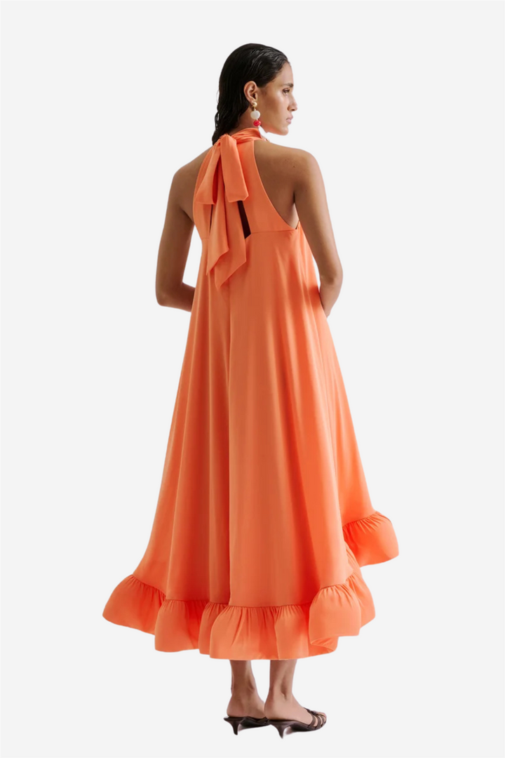 Sabrina Halterneck Ruffled Maxi Dress Papaya