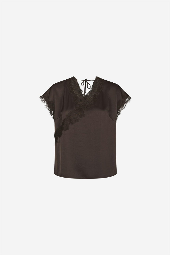 Benera Heavy Sateen Lace Blouse Dark Brown