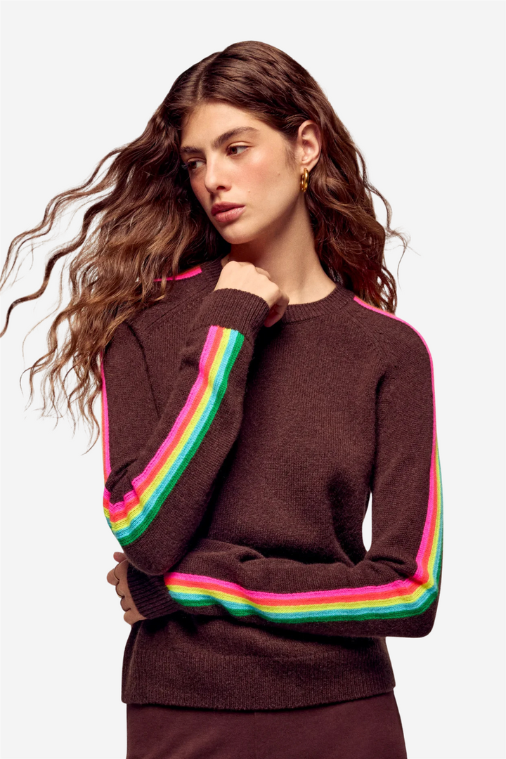 Multicolor Striped Crewneck Sweater Chocolate