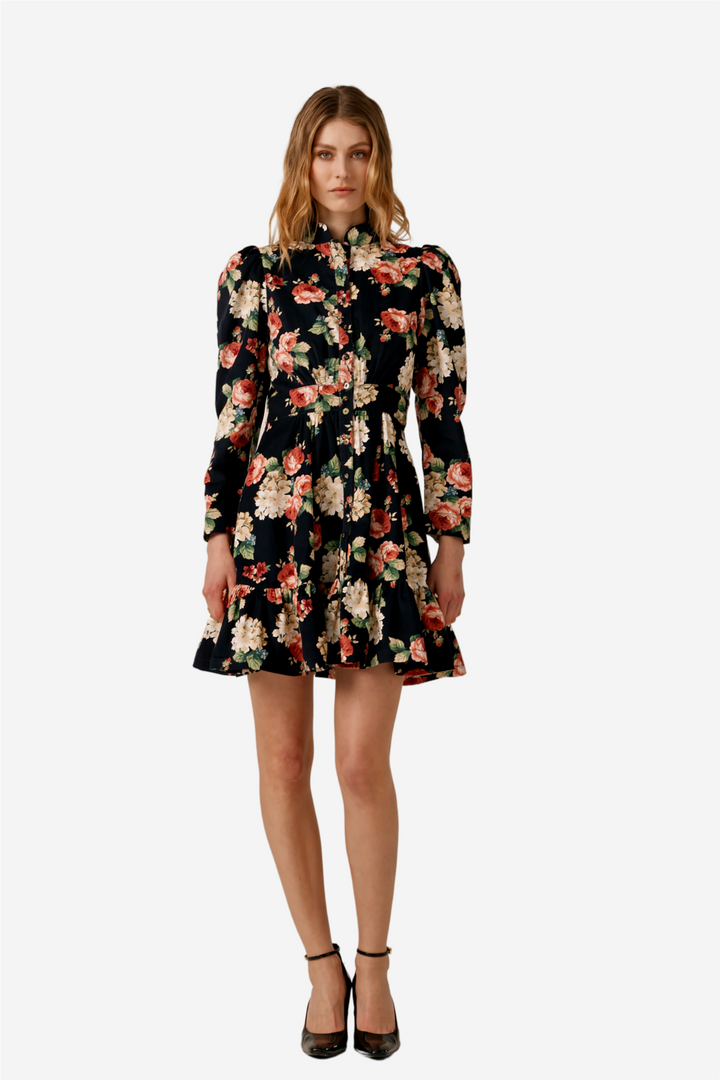 Baby Cord Mini Dress Midnight Roses