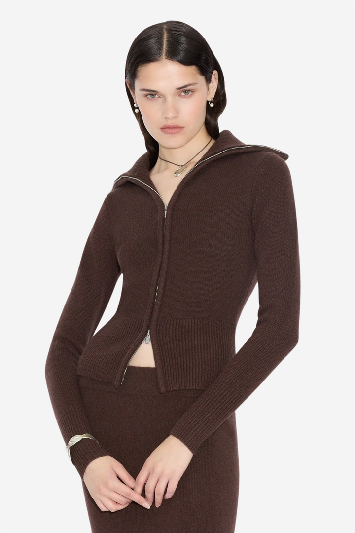 Line Wool Cardigan Dark Brown