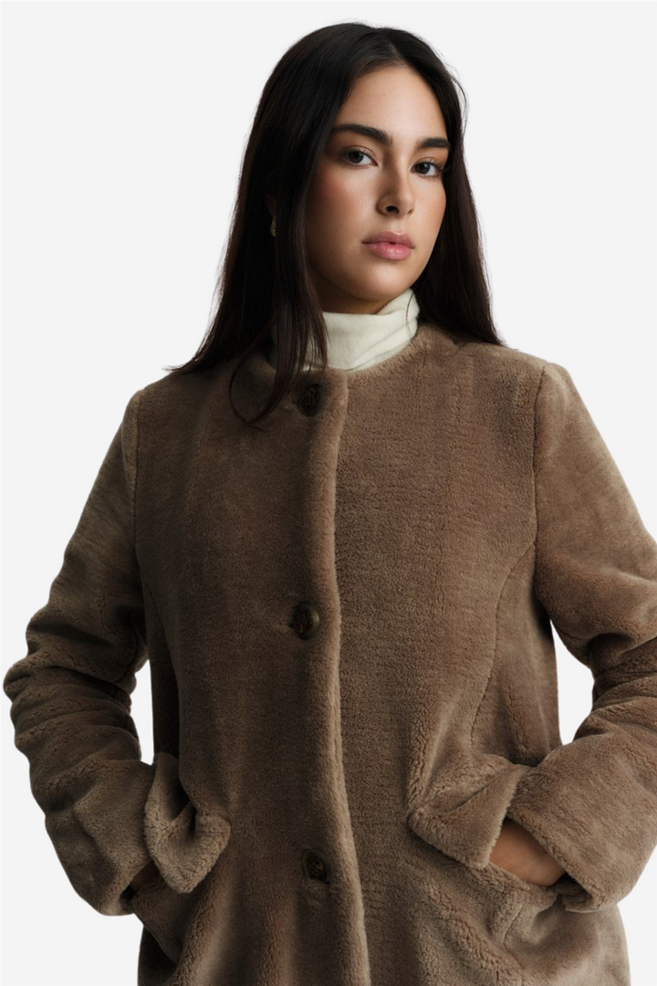 Emma Shearling Coat Mole Brown