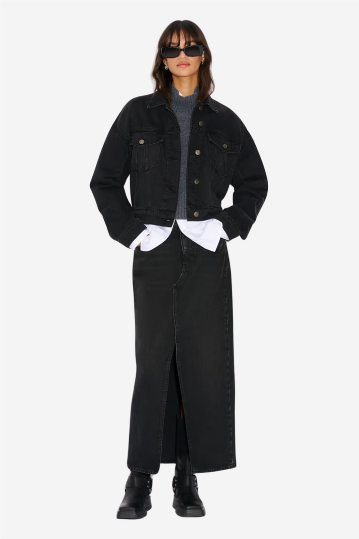 Denim Long Skirt Black