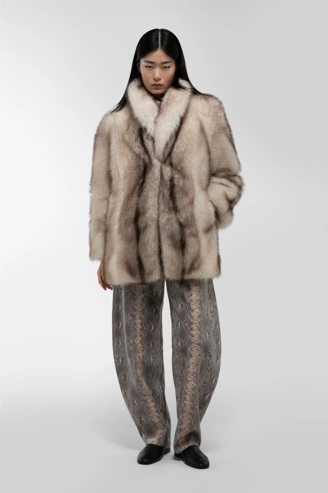 Emilia Fur Jacket Taupe Striped