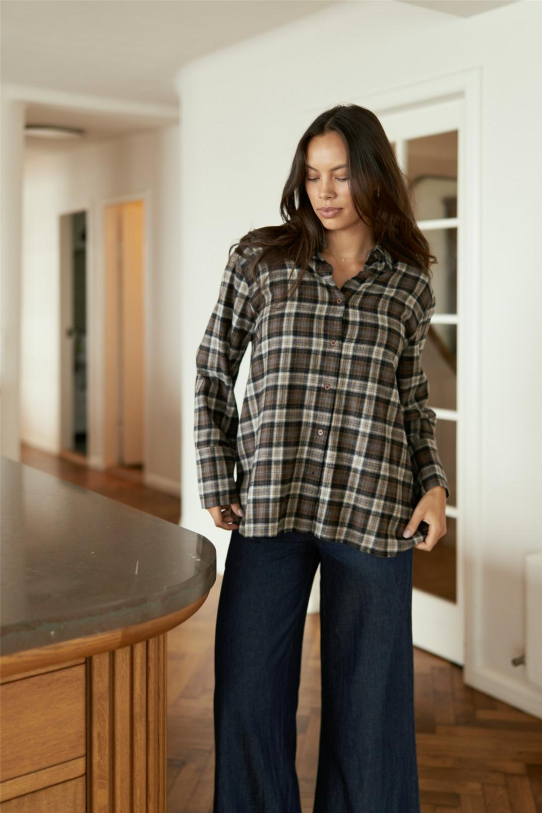 Dita Flannel Check Shirt Dark Taupe