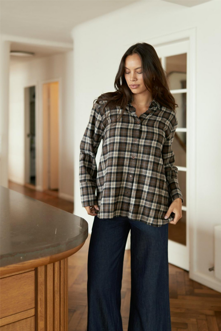 Dita Flannel Check Shirt Dark Taupe