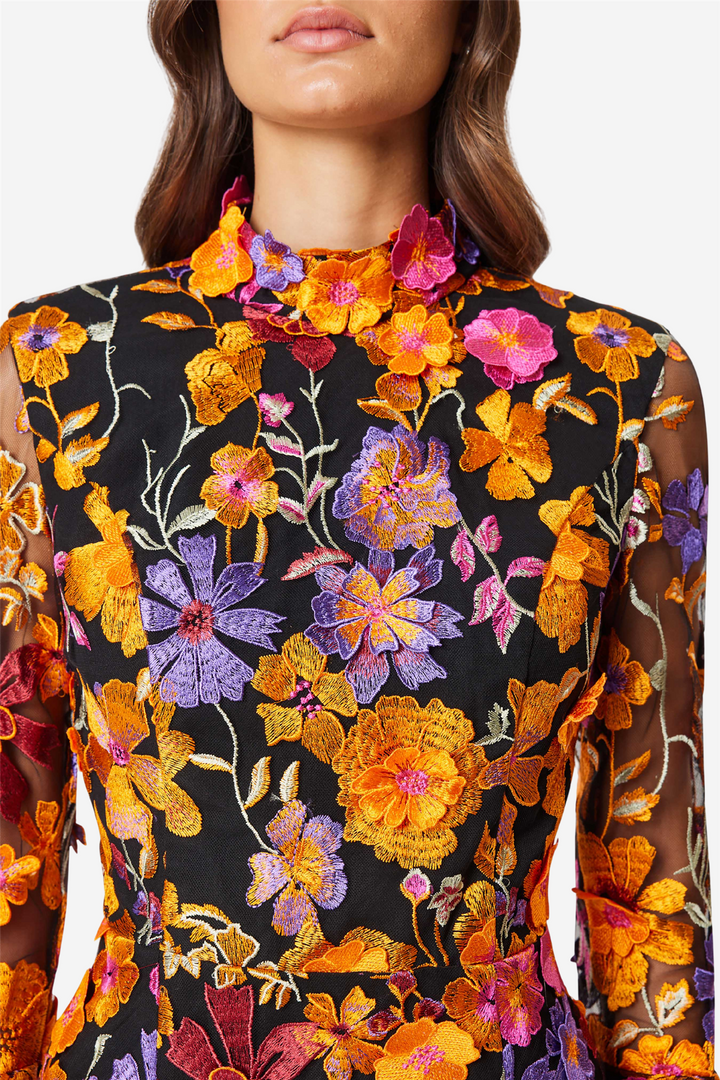 Alessandra Floral Longsleeve Mini Dress Orange Multi