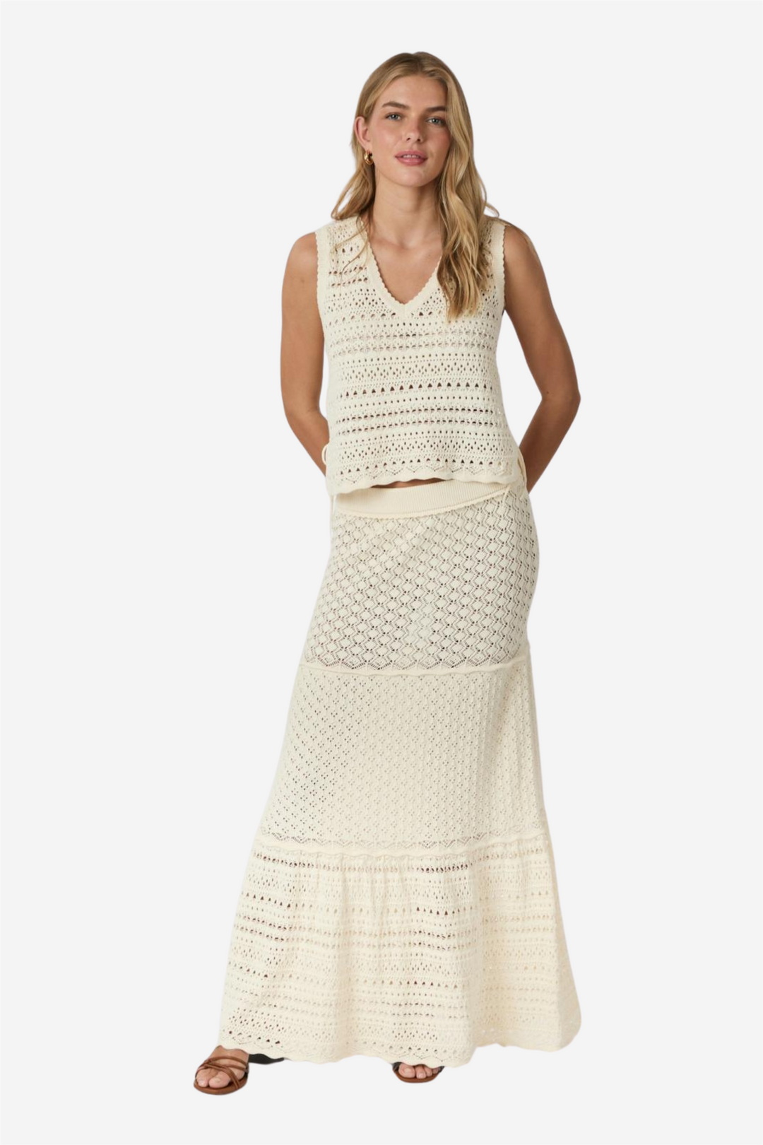 Pillina Crochet Knit Skirt Creme
