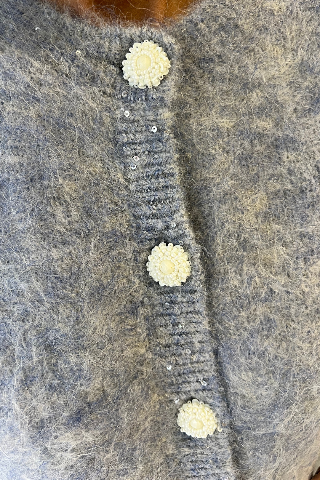 Hairy Knit Puffed Jacket Sky Blue
