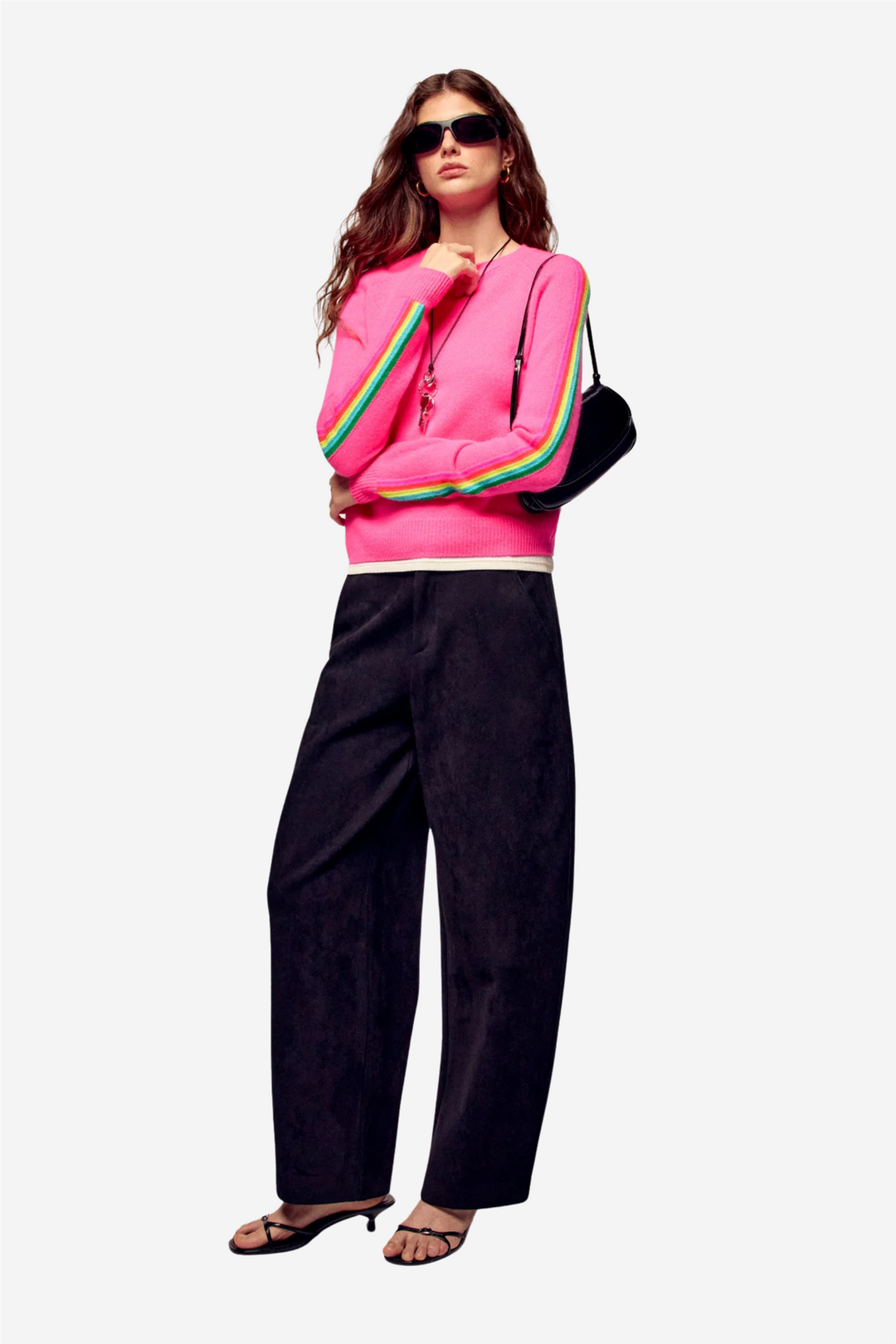 Multicolor Striped Crewneck Sweater Tokyo Pink