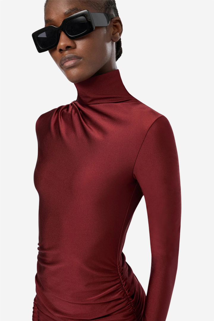 Olandra turtleneck draped mini dress Bordeaux