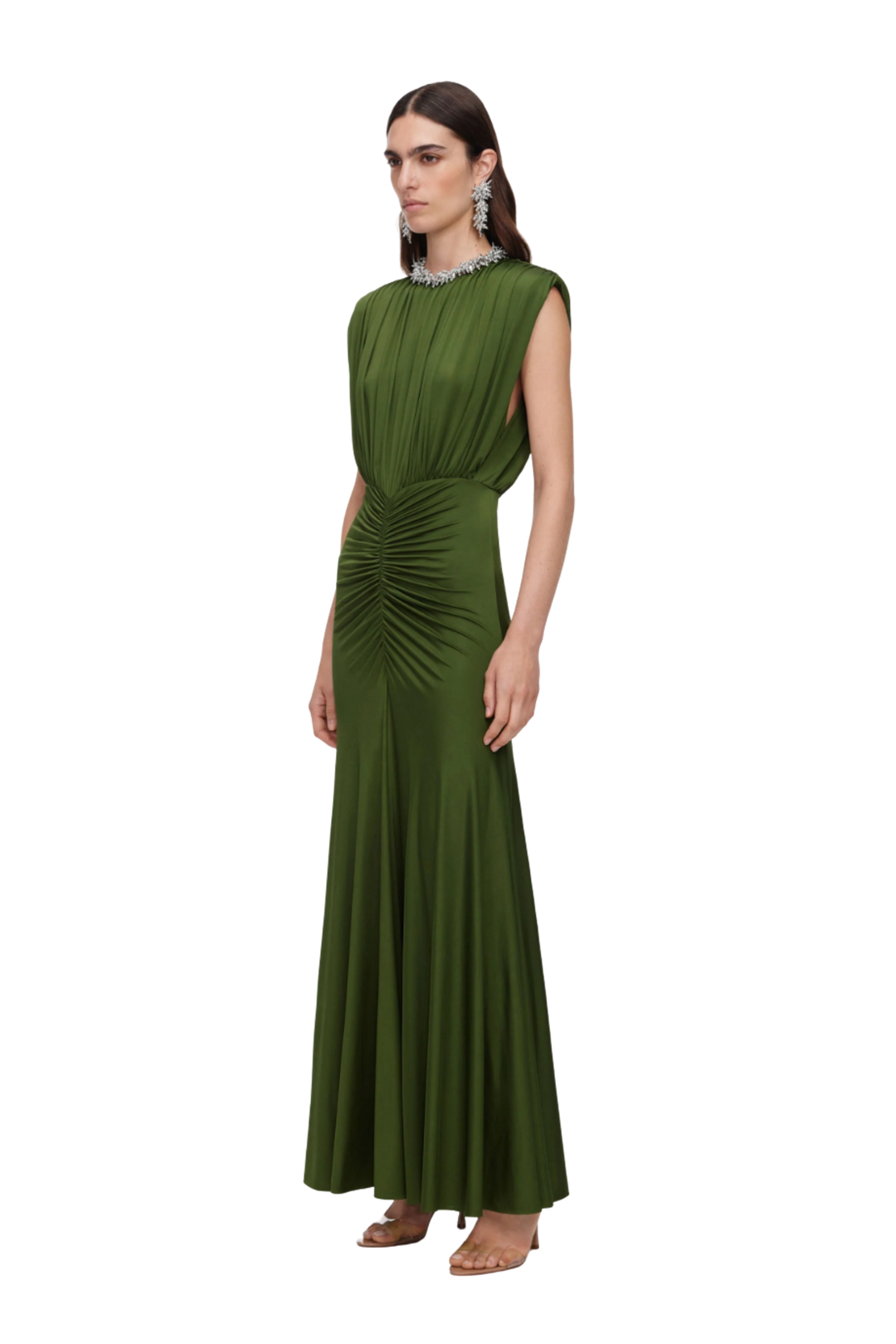 Jersey Gathered Maxi Dress Olive