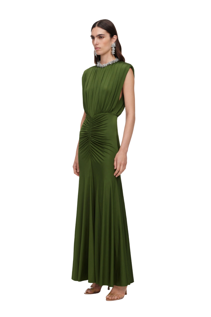 Jersey Gathered Maxi Dress Olive
