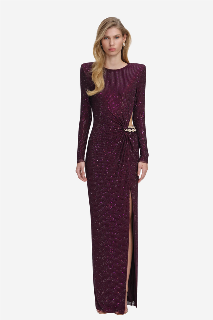 Rhinestone Embellished Maxi Dress Burgundy