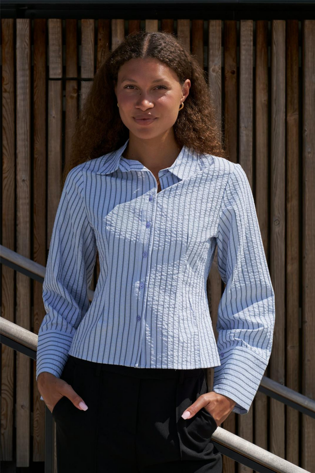 Rosa Striped Crepe Shirt Blue