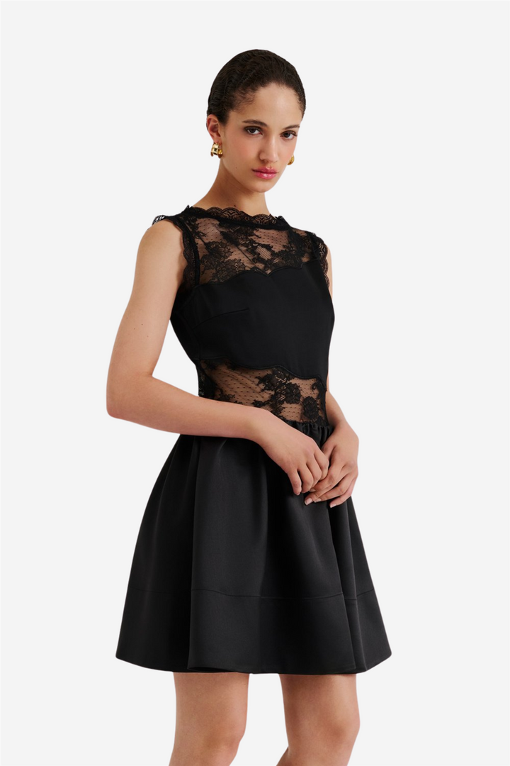 Rosy Lace Cut Out Mini Dress Black