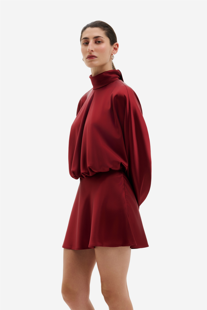 Vilja Satin Blouson Mini Dress Ruby