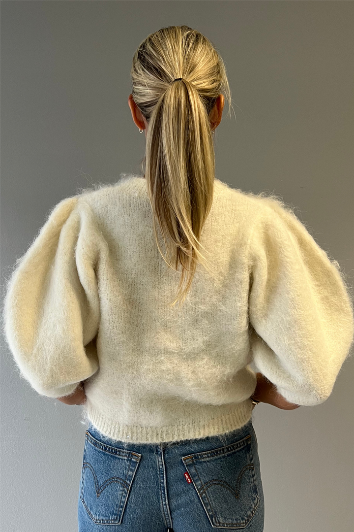 Hairy Knit Puffed Jacket Off White