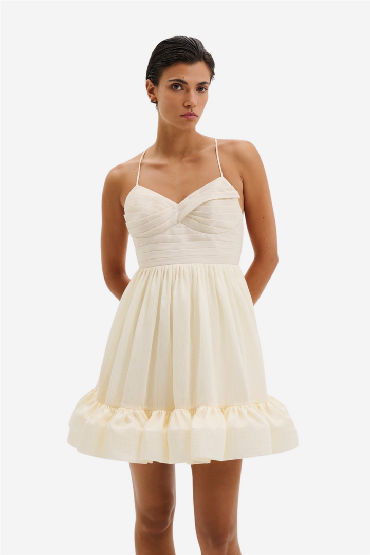 Hera Tie-Back Ruffled Mini Dress Pearl